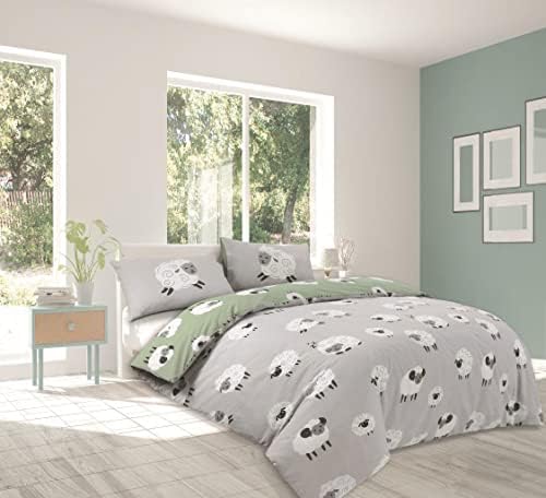 Grey Fluffy Sheep Single Duvet Cover Set Reversible PolyCotton Bedding (GREY, Single)