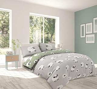 Grey Fluffy Sheep Single Duvet Cover Set Reversible PolyCotton Bedding (GREY, Single)