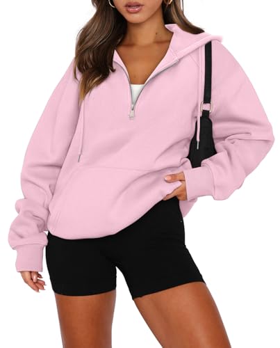 onlypuff Women Half Zipper Pullover Sweatshirt Long Sleeve Hoodies Kangaroo Pocket Fleece Basic Sweater