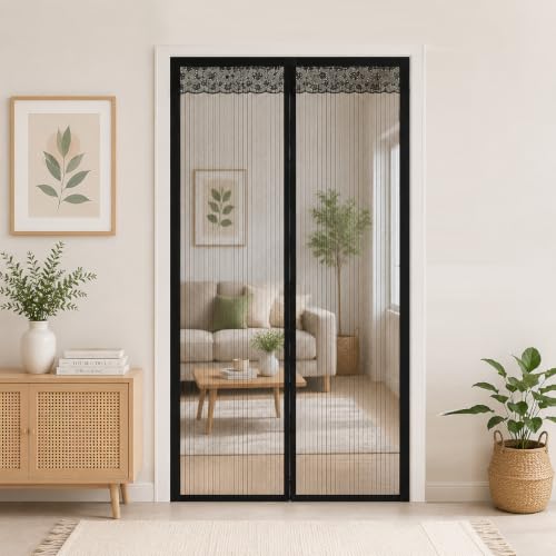 Image of Polyester Magnetic Mosquito Net for Door 7 feet | Mosquito Curtain for All Types & Sizes Door Nets for Mosquitoes Auto-Closing Insect Screen to Keep Mosquitoes Out (Black, 210 * 110cm)