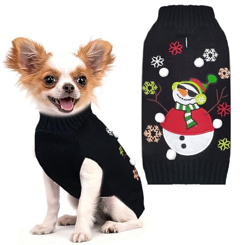 HRTTSY Christmas Dog Sweater Cute Snowman Cat Puppy Sweaters Soft Warm Fall Winter Dogs Clothes Black Ugly Xmas Pet Sweatshirt Knitted Doggie Vest Outfit for Small Medium Large Dogs(Black Snowman,XS)