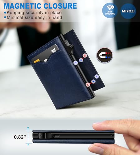 Image of miyozi Wallet for Men,with Cash Pocket 2 ID Window 9-13 Cards,Metal Case Smart Slim Pop Up Credit Card Holder Flip with Magnetic Closure RFID Blocking Trifold wallet with Gift Box