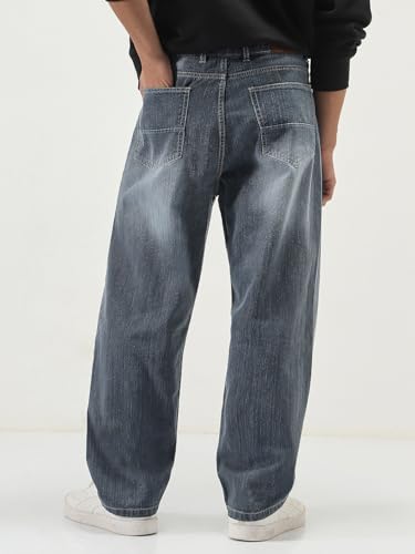 Image of Urbano Fashion Men's Loose Baggy Fit Washed Denim Jeans Non-Stretchable