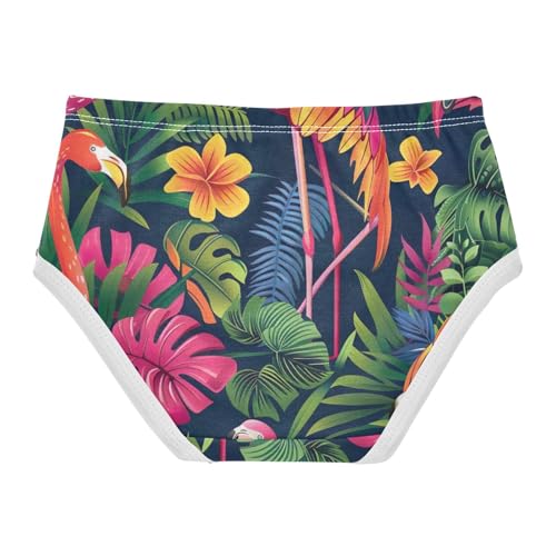 Tropical Leaves Flamingo Green Girls Panties, Toddler Panties, Cotton Underwear for Girls, 2–8 Years2