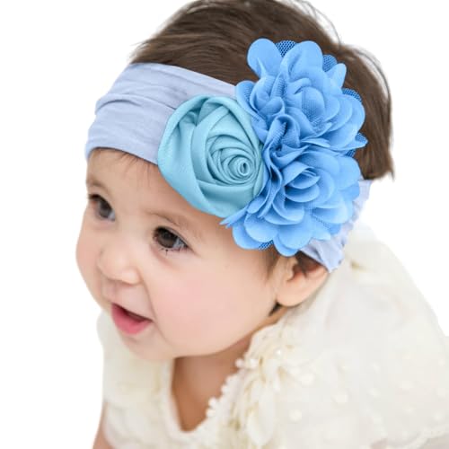 Image of SYGA Baby Rose Flower Stretchable Headband With Uv Protection Cat Type Sunglasses Stylish Combo For Toddlers And Kids (Blue)