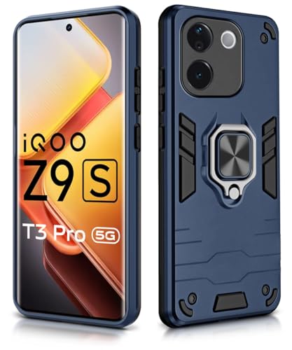 Image of WOW IMAGINE Shock Proof Back Case Mobile Cover for iQOO Z9s Pro 5G | Vivo T3 Pro 5G | Back Cover Case (Tough Armor | Hybrid PC + TPU | Ring Holder & in-Built Kickstand | Blue)