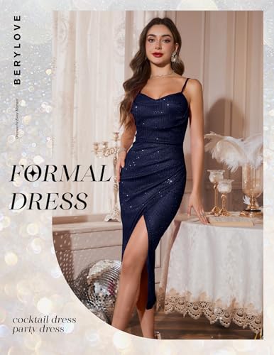 BeryLove Sequin Cocktail Formal Homecoming Spaghetti Strap Party Prom Wedding Guest Bodycon Evening Dress3
