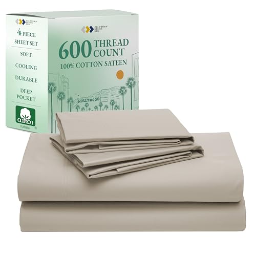 California Design Den Queen Sheets, 600 TC Sateen, Cotton