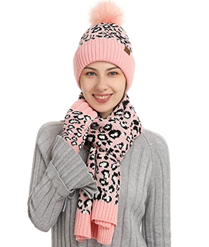 Gorro y bufanda de invierno con guantes para regalo de mujer y niña