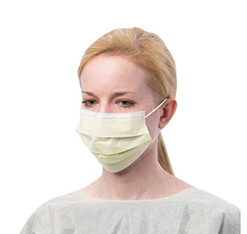 cardinal health at70021 secure-gard outer-facingtissue inner-facing procedure mask with earloop polypropylene yellow pack of 500
