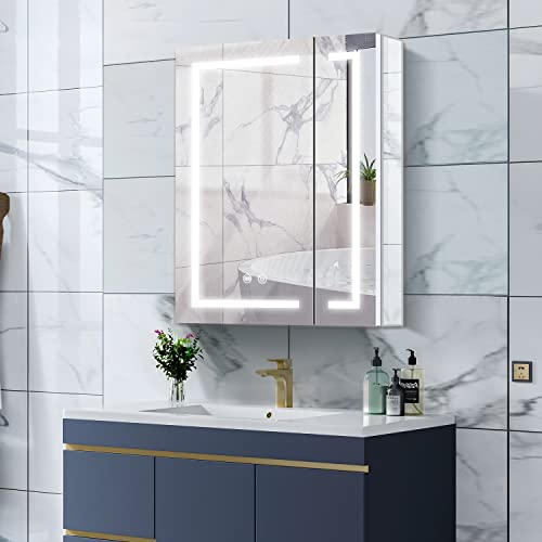 Janboe Aluminum Medicine Cabinet 24Inch×28 Inch,Mirror Cabinet For Bathroom,Equip With Internal Light,Usb Plug,3 Color Temperature,Dimmer,Demister,For Surface Mounted And Recess Mounted #TOP3