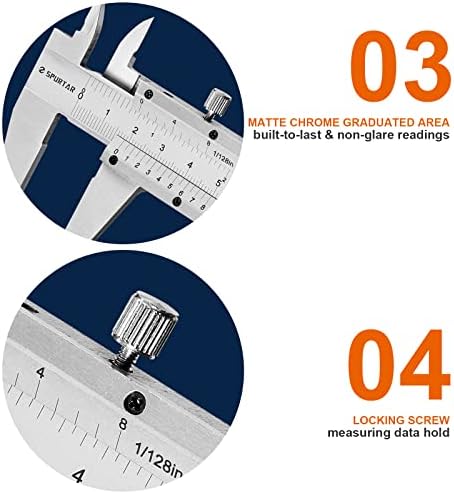 Spurtar Stainless Steel Vernier Caliper Tolerance 0.05mm 1/128in, Precision Caliper Measuring Tool - Reading Non-Glare