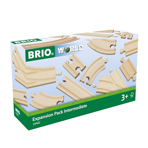 brio world expansion pack intermediate - works with all brio train sets - fsc-certified 16-piece wooden train tracks with switches - grow existing systems and create railway empires - kids ages 3 amp up