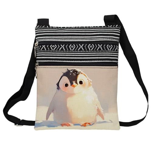 Chubby Penguin Messenger Bag Small Ethnic Pattern Printed Adjustable Strap Crossbody Zipper Bag Chubby Penguin Phone Bag Wallet Cute Shoulder Handbag for Women Friends -1