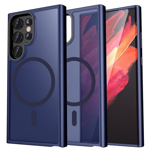 Coque Samsung S26 magnétique bleue protection givrée pour charge sans fil