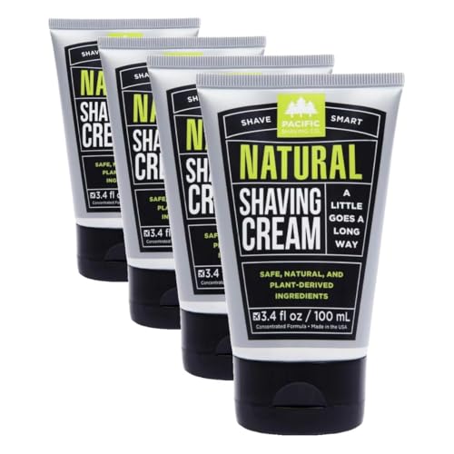 Image of Pacific Shaving Company Natural Shave Cream - with Safe, Natural, and Plant-Derived Ingredients for a Smooth Shave, Softer Skin, Less Irritation, No Animal Testing, TSA Friendly, Made in (Pack of 4)