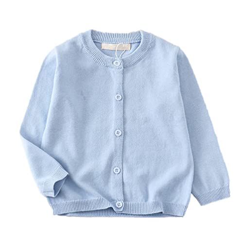 LNICEAR Toddler Boys Girls Crewneck Cardigan Sweaters Long Sleeve Kids Button Cotton School Uniform Knit Tops Outwear Light Blue 18-24 Months