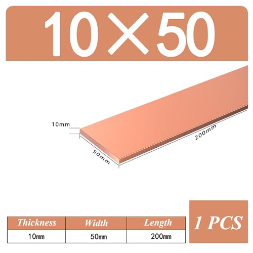 COYOUCO Copper Flat Bar, 10Mm Thickness X 200Mm Length T2 Copper Plates, 50/60/80/100/120/150Mm Width,10 * 50 * 200mm