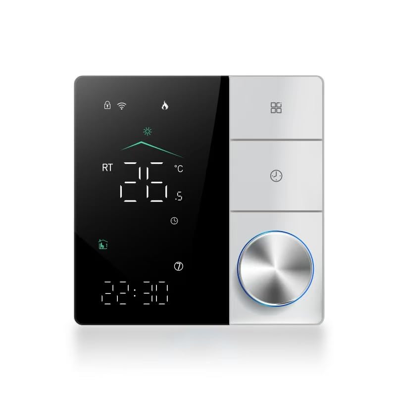 Smart Thermostat, WiFi, Programmable, AI Smart Learning APP Control LED Digital Touch Screen, AC Thermostat for House Electric Floor Heating (Black and White)