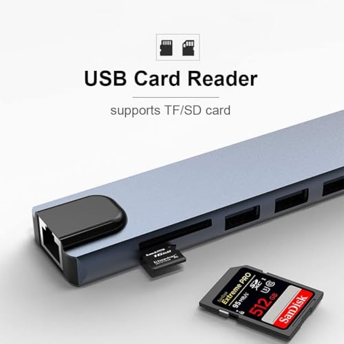 Image of USB C Hub - 8-in-1 USBC Adapter with USB, C-USB, 100W PD, USB 3.0 5Gbps Ports, SD /TF Card Reader - USB-C Dongle for Office, Meetings, Travel & Home Setup-Silver
