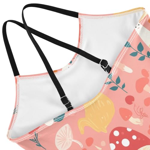 Seamless Design Safari Mushroom Kids Girls 1-Piece Swimsuit Beach Swimming Suits with Adjustable Straps Quick-Dry4