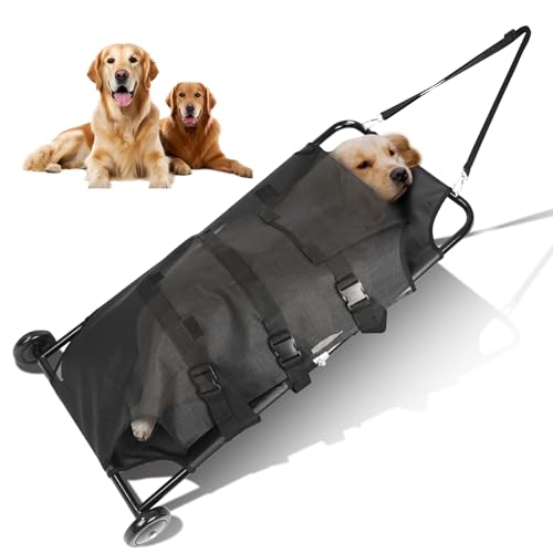 250 lbs Dog Stretcher for Large Dogs 48 x 26 Foldable Pet Emergency Stretcher with Silent Wheels Heavy-Duty Steel Frame Waterproof PVC Mesh Portable Animal Rescue Carrier