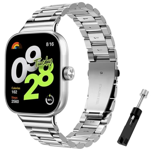 TiMOVO Correa Compatible con RedMi XiaoMi Watch 5, Correa de Metal de Acero Inoxidable para Hombre, Pulsera Ajustable con Hebilla Plegable para Xiaomi Mi Band 8 Pro, Plata