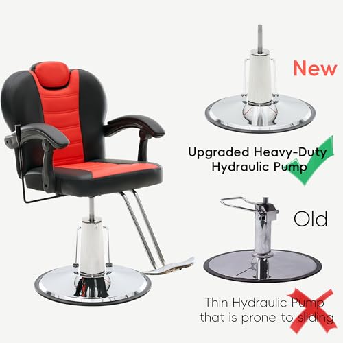 Image of Barber Chair with Heavy Duty Hydraulic Pump, Salon Chair for Hair Stylist, 360 Swivel 90-140 Backrest Reclining Chairs, Portable Height Adjustable Hair Chair for Barbershop (Red)