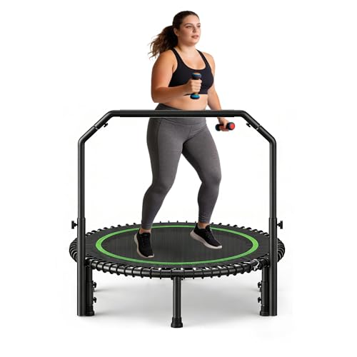 40' Mini Rebounder Trampoline for Adults with Handle, Foldable Mini Trampoline with Bungees, Adjustable Foam Handle, Stable & Quiet, Max Load 440lbs