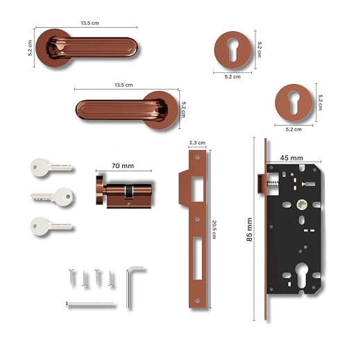 Image of GLOXY Mortise Knob Locks for Main Door, Mortise Door Lock, Door Set with 3 Brass Keys, Bedroom Door Lock, Handle Lock for Kitchen, Balcony| Rose Gold Finish (2 Years Warranty, Pack of 1)