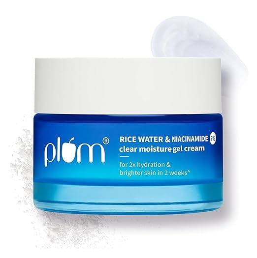 Plum 2% Niacinamide & Rice Water Super Light Gel Cream Moisturizer for Face | Oil-Free Hydration | Brightens, Fades Blemishes | Dermat-Tested | All Skin Types | Women & Men | 100% Vegan | 50 g