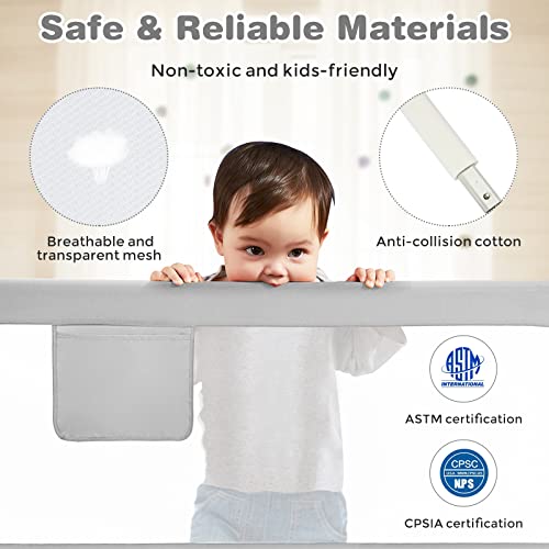 Image of BABY JOY Bed Rail for Toddlers, 57'' Extra Long, Height Adjustable, Foldable Baby Bed Rail Guard w /Storage Pocket & Double Safety Child Lock for Kids Twin Full Size Queen King Mattress (Gray, 57'')