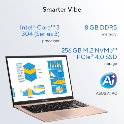 Image of ASUS Vivobook 15 (2026),Intel Core 3 304 (Series 3-Gen),Fingerprint Sensor,8GB RAM,256GB SSD,FHD,15.6 inch(39.6 cm),Win 11,M365 Basic(1Y),Office 2024,Terra Cotta,1.7 Kg,X1504MA-BQ907WS,AI Laptop