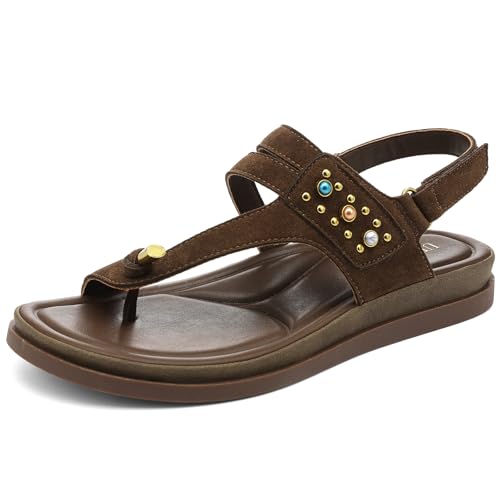 Image of UBFEN Womens Thong Sandals with Toe Loop Heel Strap for Beach | Dressy Casual Flat Flip Flops with Back Strap, Cushioned Footbed for Comfortable Summer Walking