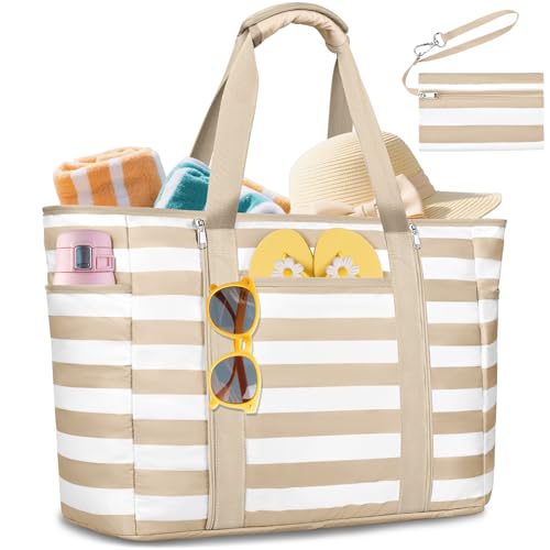 KTUEOV Bolso Playa Grande XXL Familiar, 45L Impermeable Bolso Playa Mujer con Cremallera Plegable y Lavable para Piscina, Viajes-Compartimento para Artículos Mojados