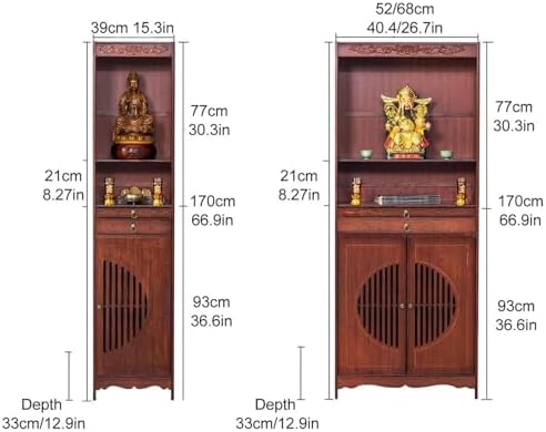 Buddhist Altar Table with Storage, 39cm Personal Shrine for Home Decor, Chinese Offering Table, Pedestal for Worship & Prayer, Ideal for Temple & Meditation Spaces
