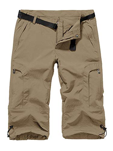 linlon Womens Quick Dry Hiking Cargo Shorts, Outdoor Casual Straight Leg Capri Long Shorts for Hiking Camping Travel,Khaki,36