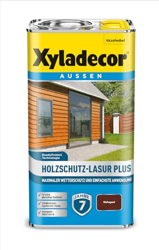Xyladecor Holzschutz-Lasur Plus, Maximaler Wetterschutz und einfachste Anwendung, Mahagoni, 4 l