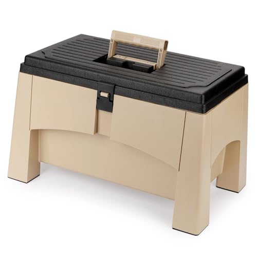 Yolco ST2 Sand 3-in-1 Camping Trittstufe & Aufbewahrungsbox für Wohnmobil & Wohnwagen mit Werkzeugeinlage, Belastbar bis 200-kg