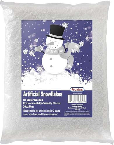 PREXTEX Artificial Snow 30 Ounces Fake Snow Flakes for Winter Decoration, Village Displays - Sparkling White Dry Plastic Faux Snow for Holiday Decor and Winter Displays