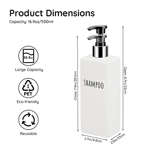Image of Segbeauty Square Soap Dispenser Refillable, 3pcs 16.9oz Plastic Pump Bottles, 500ml Empty Reusable Modern Bathroom Kitchen Liquid Container Set for Dispensing Shampoo Conditioner Body Soap White