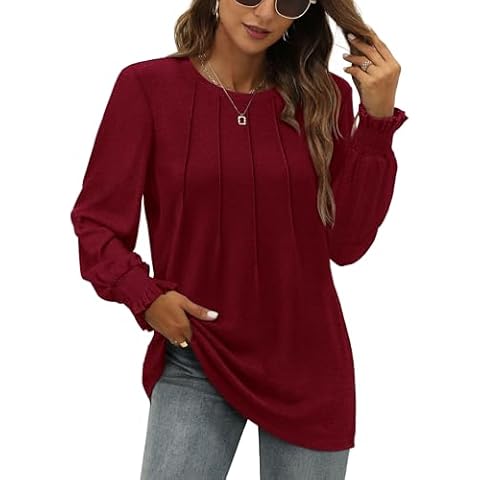 Aokosor Ladies Tops Jumpers for Women UK-Crew Neck Sweatshirt Pleated Tunic Shirt Womens Tops Cover