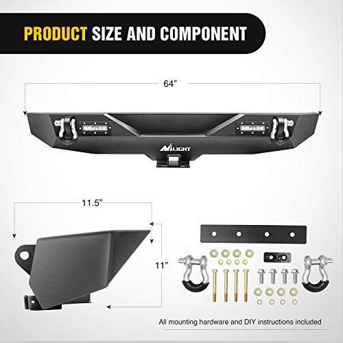 Image of Nilight Front and Rear Bumper Compatible for 2018 2019 2020 2021 2022 2023 Wrangler JL,Rock Crawler with Hitch Receiver Winch Plate & Nilight Upgraded LED Lights & D-Rings Off Road