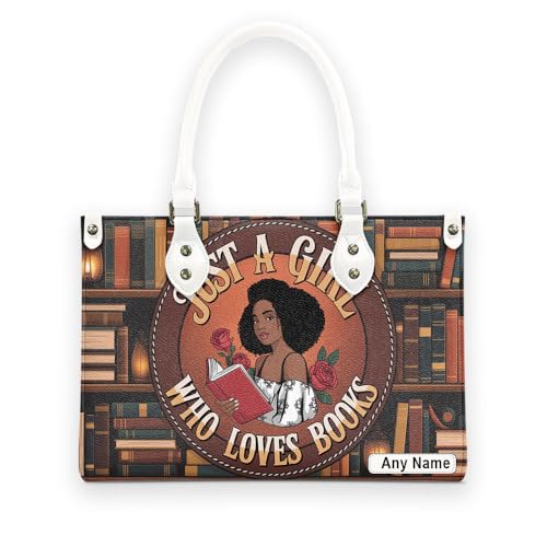 Personalized Queen Leather Bag, Gift for African American, Afro Black Girl, Mother's Day Gift, Church Bags for Women, Bible Bag, Purses For Moms, Just A Girl Who Loves Book Design tlmGCf3