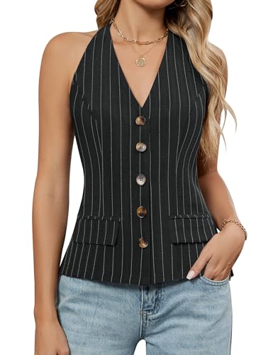 Blooming Jelly Womens Vest Tops V Neck Button Down Sleeveless Trendy Summer Tank Tops Dressy Ladies Business Casual Outfits