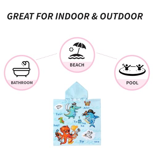 Image of NovForth Kids Beach Towel for Boys Girls, Hooded Bath Towel Wrap, Toddler Pool Towel with Hood