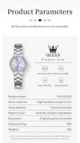 Image of OLEVS Watch Women Silver Watch for Women Luxury Diamond Womens Watches for Small Wrist Stainless Steel Waterproof Analog Quartz Date Elegant Reloj para Mujer