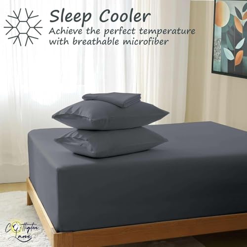 Image of 100% Pure Cotton Elastic Fitted Bedsheet for 72x78 Inch Mattress | Dark Grey Solid | Soft, Breathable & Skin-Friendly | Deep Pocket All-Around Elastic | Wrinkle Resistant | King Size