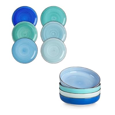 vancasso Bonita Blue Salad Plate Set of 6 Bundles Pasta Bowls Set of 4