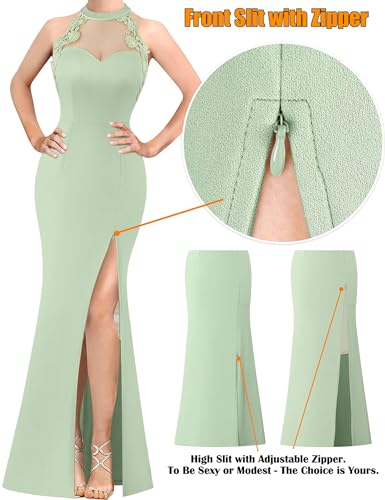 Image of VFSHOW Womens Formal Sexy Halter High Slit Prom Wedding Guest Maxi Dress 2023 Illusion Sweetheart Neckline Evening Long Gown